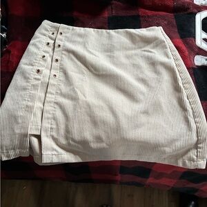 Cream Corduroy Mini Skirt with Button Detail